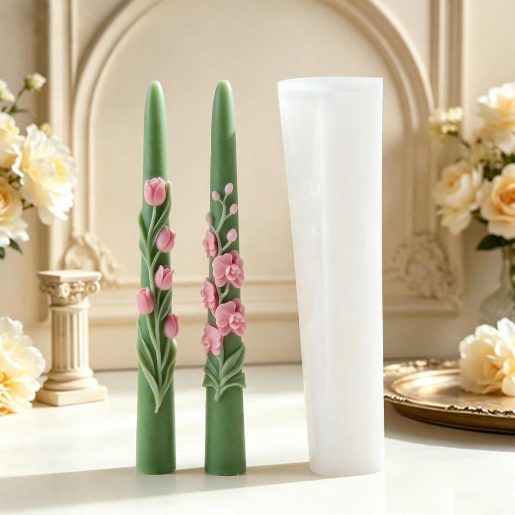 Orchid Phalaenopsis - ロングポールフラワーテーパーキャンドルシリコンモールド3Dエンボス加工チューリップオーキッド型ソイワックスキャンドル作りホームデコレーションギフト用