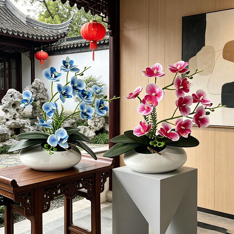 Orchid Phalaenopsis - 蝶蘭 12 花盆栽小さな飾りリビングルームの装飾フィルム造花盆栽写真撮影小道具