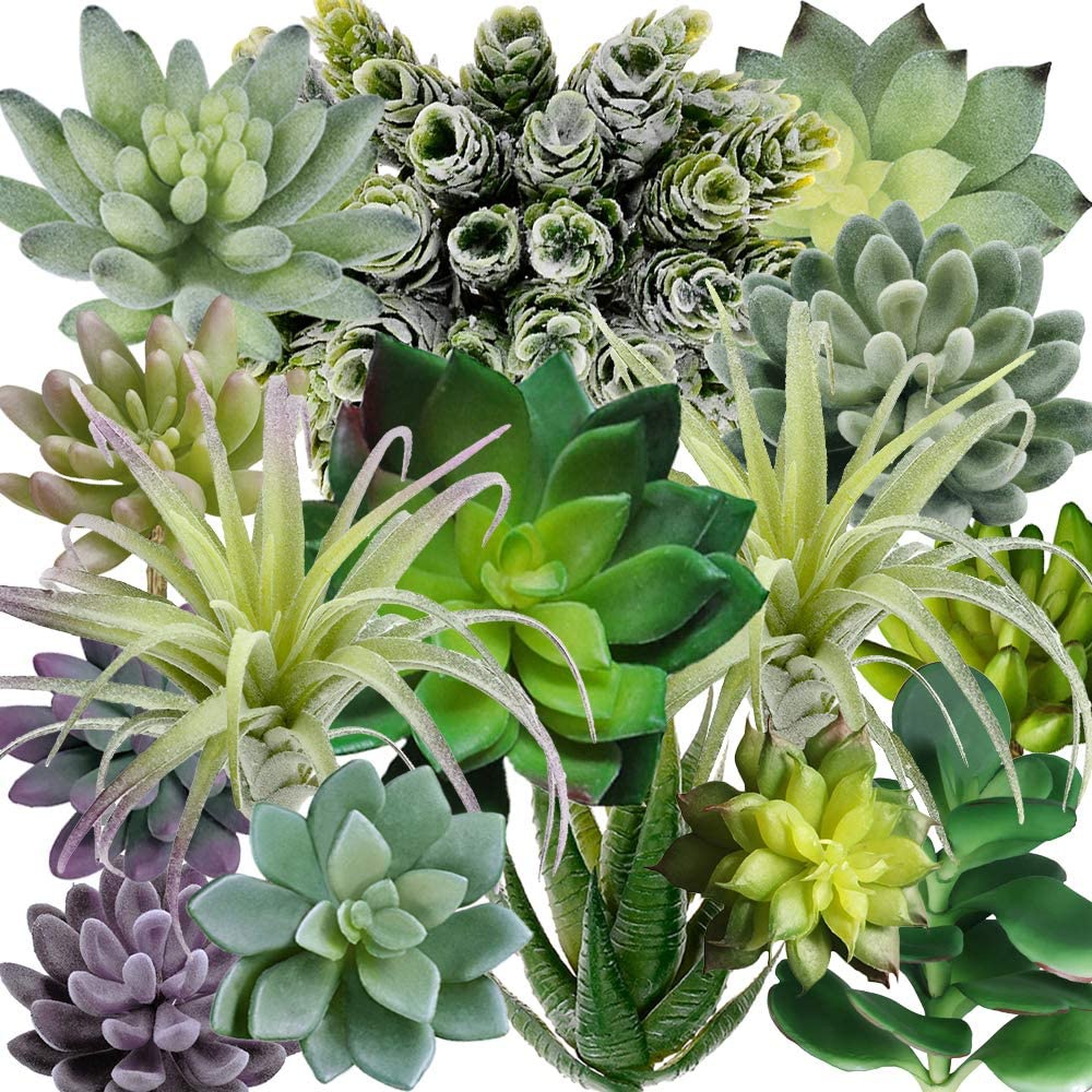 String Of Pearls Plant - 15個入りアソート人工多肉植物、鉢なしフェイクサボテン、テクスチャードアロエ、フラワーアレンジメント、結婚式、パーティーアクセント用
