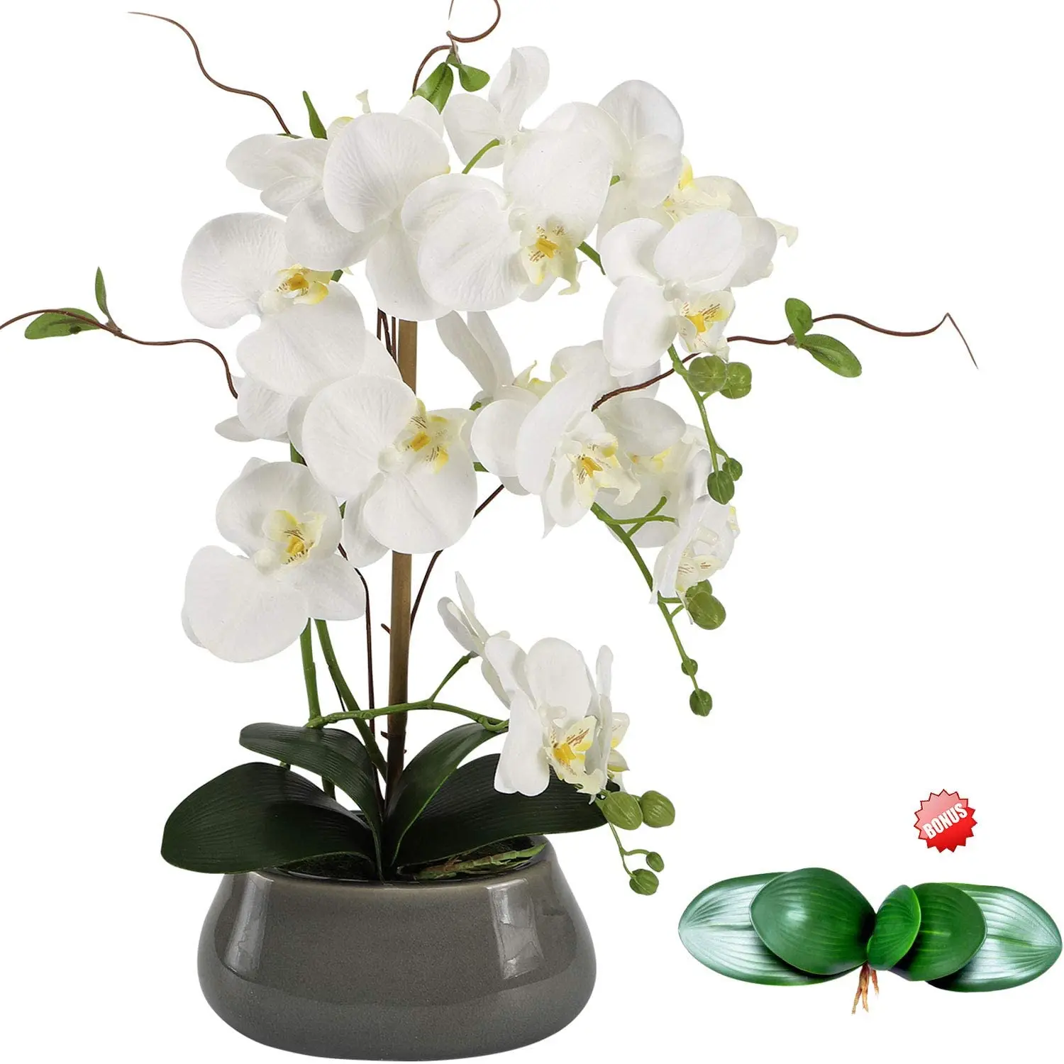 Orchid Phalaenopsis - ダイニングルーム用人工蘭フラワーセンター、花瓶付きテーブル、フェイクシルク植物、装飾
