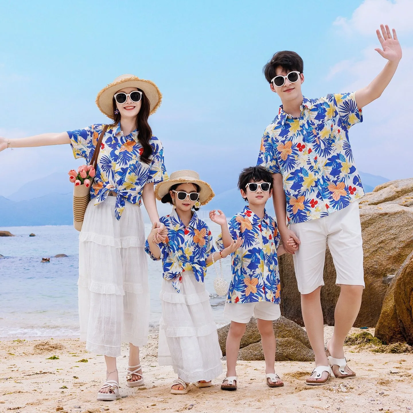 Parent Of Plant - 休暇用家族お揃い服セットママ娘シャツスカートカジュアルパパ息子トップスショーツリゾート親子ツーピース衣装