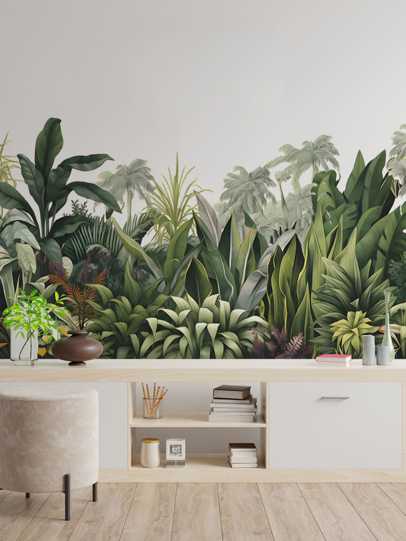 Monstera Thai Constellation - 2枚入り トロピカルグリーン植物ウォールステッカー、緑の葉ウォールデカール、剥がして貼るだけのホームウォールアートデコレーション壁紙、オフィス寝室用
