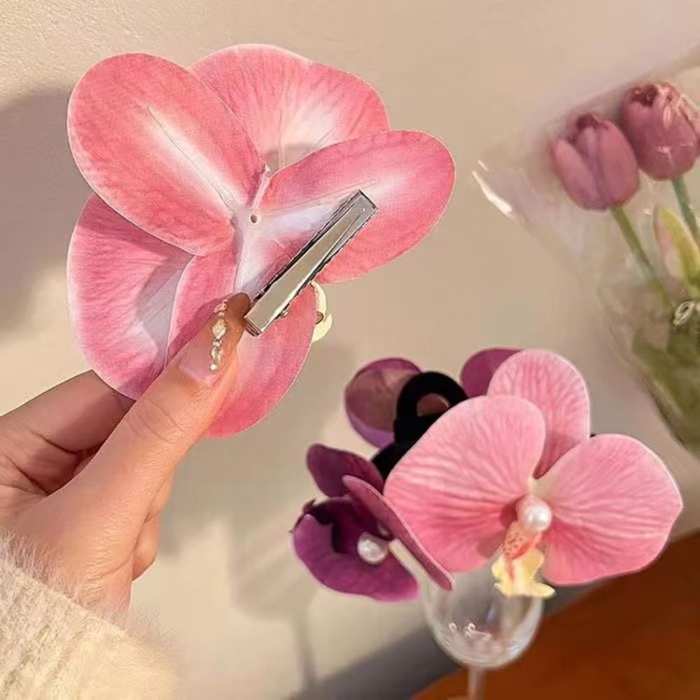 Orchid Phalaenopsis - Duckbill orchid Butterflyヘアクリップ、フラワーボウクリップ、phalaenopsisパール、スタイリングツール、1個