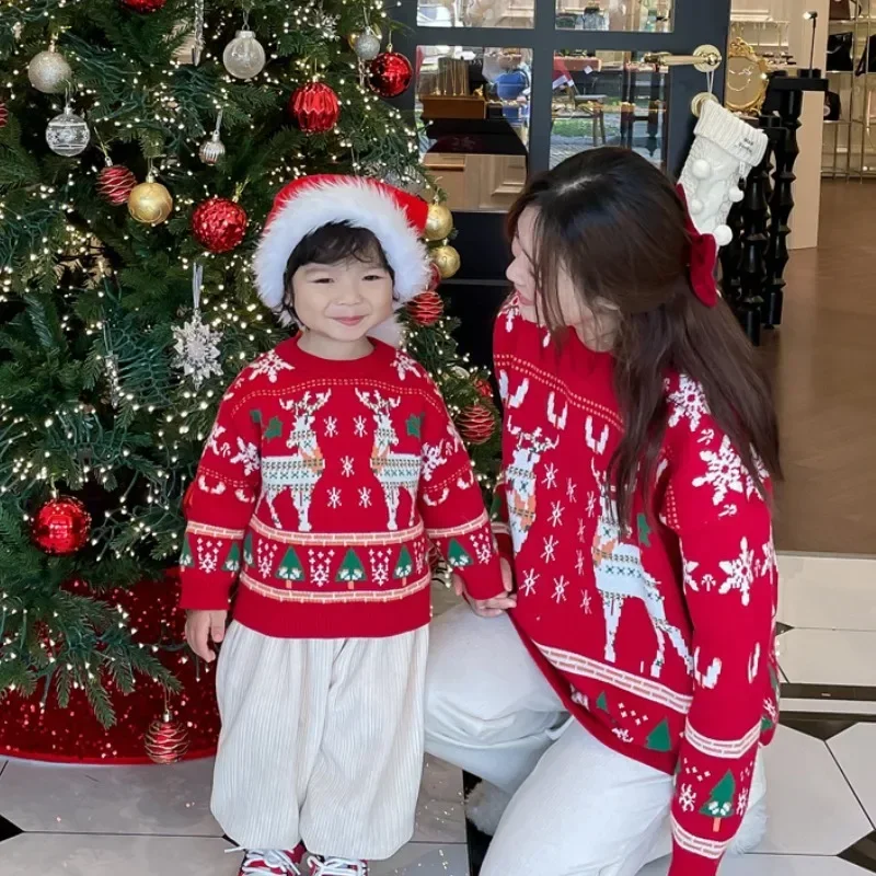 Parent Of Plant - 家族お揃いクリスマストナカイツリーセーター親子赤ニットジャンパー父母と息子娘同じ服トップス
