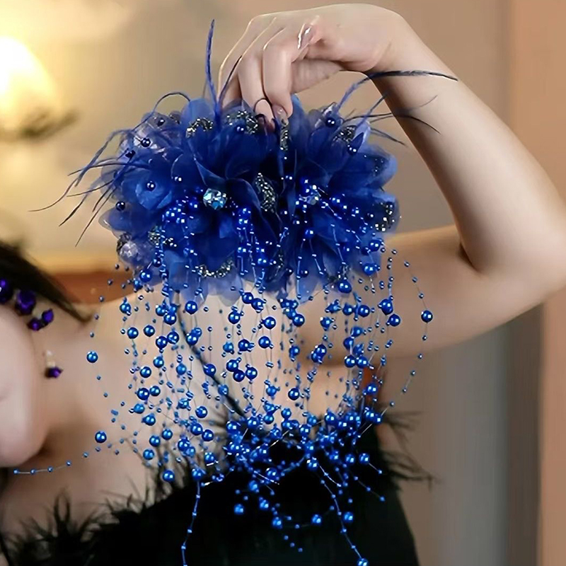 String Of Pearls Plant - (.) 新しい女性用高級メッシュフラワーパールタッセルヘアクリップ春節飾り女性用ふわふわシャークヘアアクセサリー