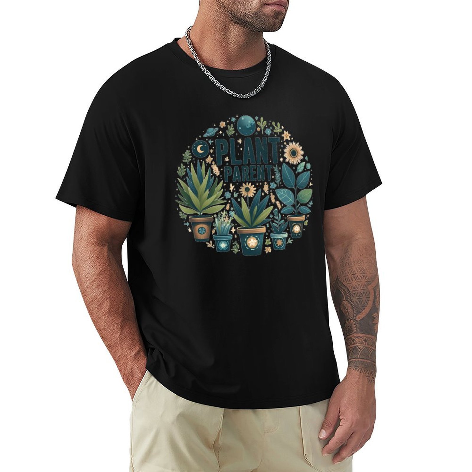 Parent Of Plant - 植物好きのためのTシャツ、アート柄プリントのカジュアルトップス