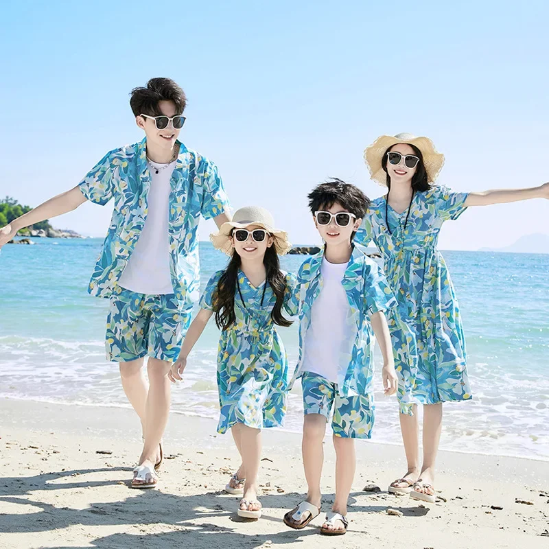 Parent Of Plant - 父息子シャツセット服夏休みルック家族服母親子マッチングビーチカップル娘同じドレス
