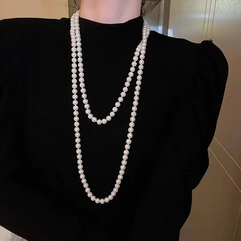 String Of Pearls Plant - ロングパールセーターチェーン、五弁の花をあしらったファッショナブルなレトロデザイン、秋冬マッチングジュエリー、ホットセール