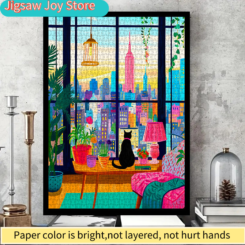 DIYペーパーパズル、ニューヨーク市の夜景、猫、鉢植え、高品 - Parent Of Plant のレビューと価格