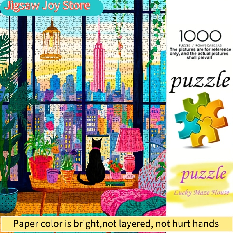 DIYペーパーパズル、ニューヨーク市の夜景、猫、鉢植え、高品 - Parent Of Plant のレビューと価格