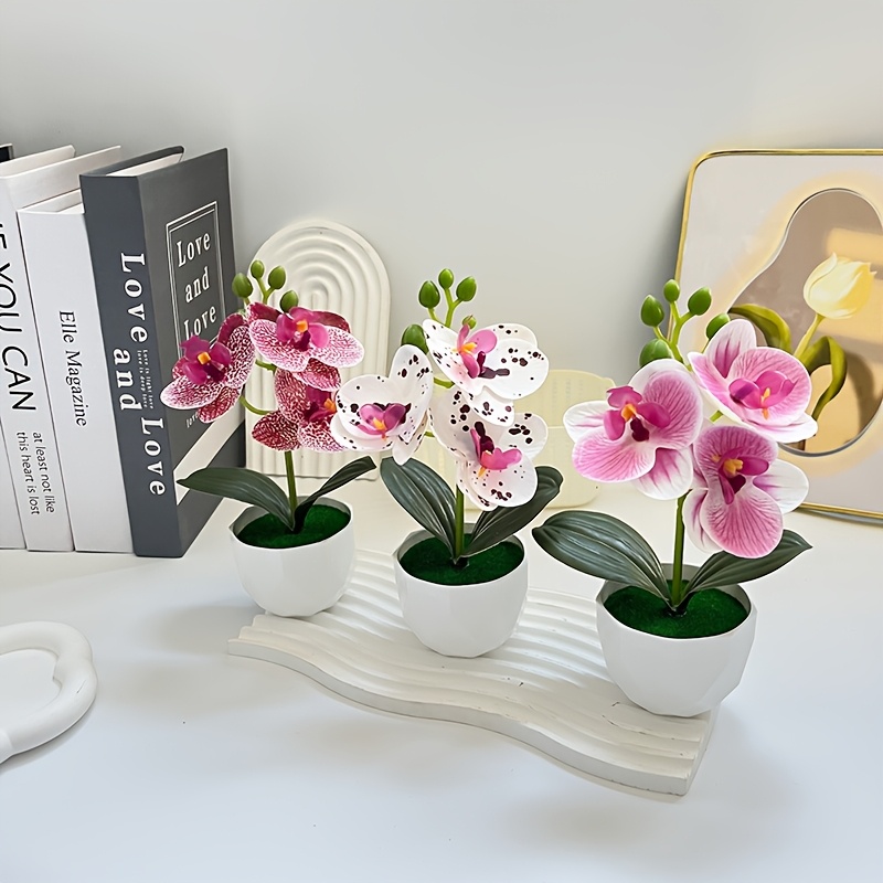 3個入り人工胡蝶蘭造花、鉢付きミニシルク人工植物、リビングル - Orchid Phalaenopsis のレビューと価格
