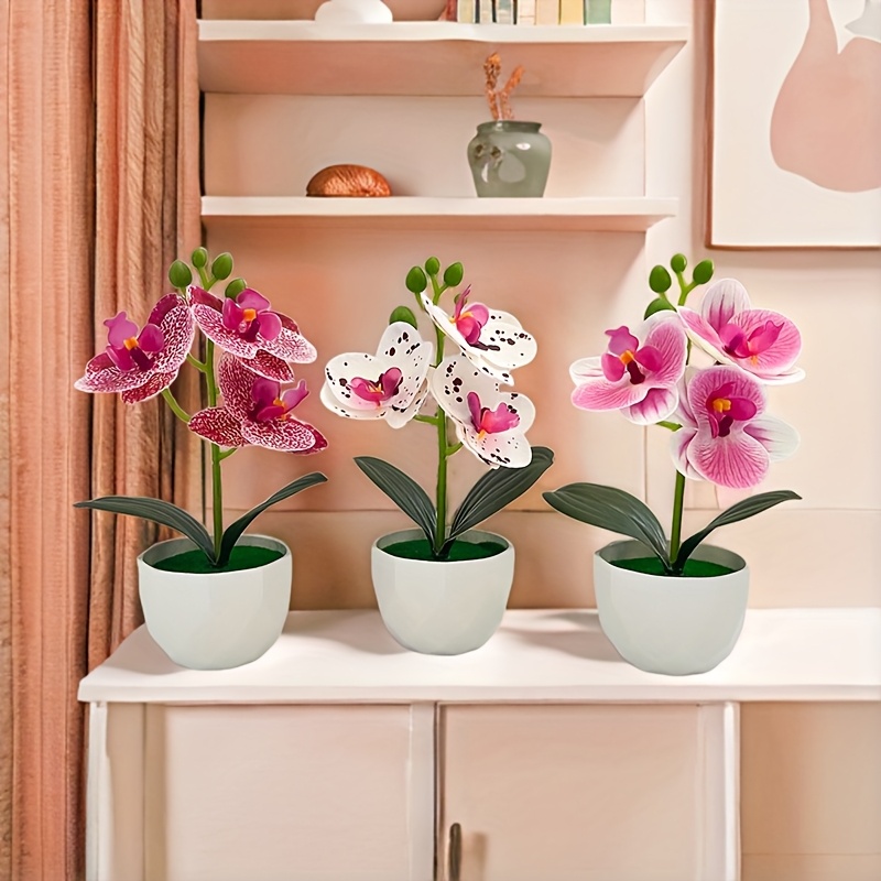 3個入り人工胡蝶蘭造花、鉢付きミニシルク人工植物、リビングル - Orchid Phalaenopsis のレビューと価格