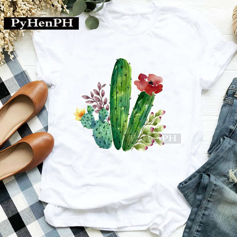 ファッション女性の個性サボテンプリント半袖Tシャツ親子スーツ - Parent Of Plant のレビューと価格