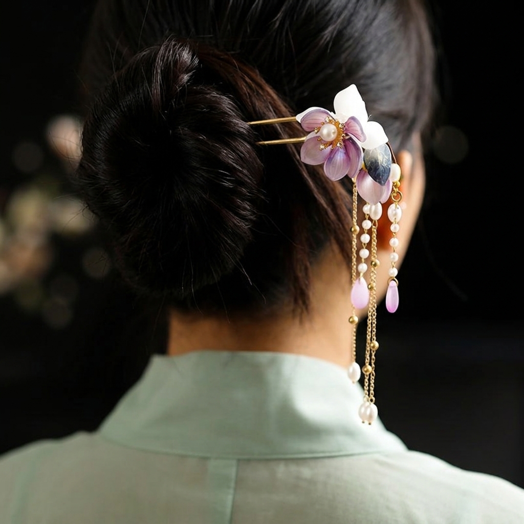 合金 U 字型ヘアピン、蘭の花の装飾付き、滑らかな手磨きアッ - Orchid Phalaenopsis のレビューと価格