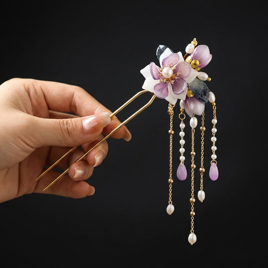 合金 U 字型ヘアピン、蘭の花の装飾付き、滑らかな手磨きアッ - Orchid Phalaenopsis のレビューと価格