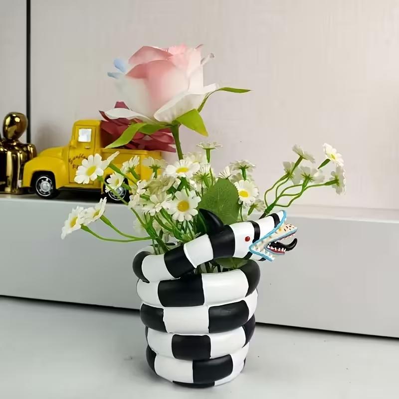 1個入り 黒白の蛇型樹脂製植木鉢 - クリエイティブなDIY - Snake Plant Ceramic のレビューと価格