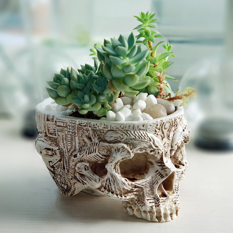 家の庭の装飾のための頭蓋骨の植木鉢、ゴシックスケルトンプラン - Snake Plant Ceramic のレビューと価格