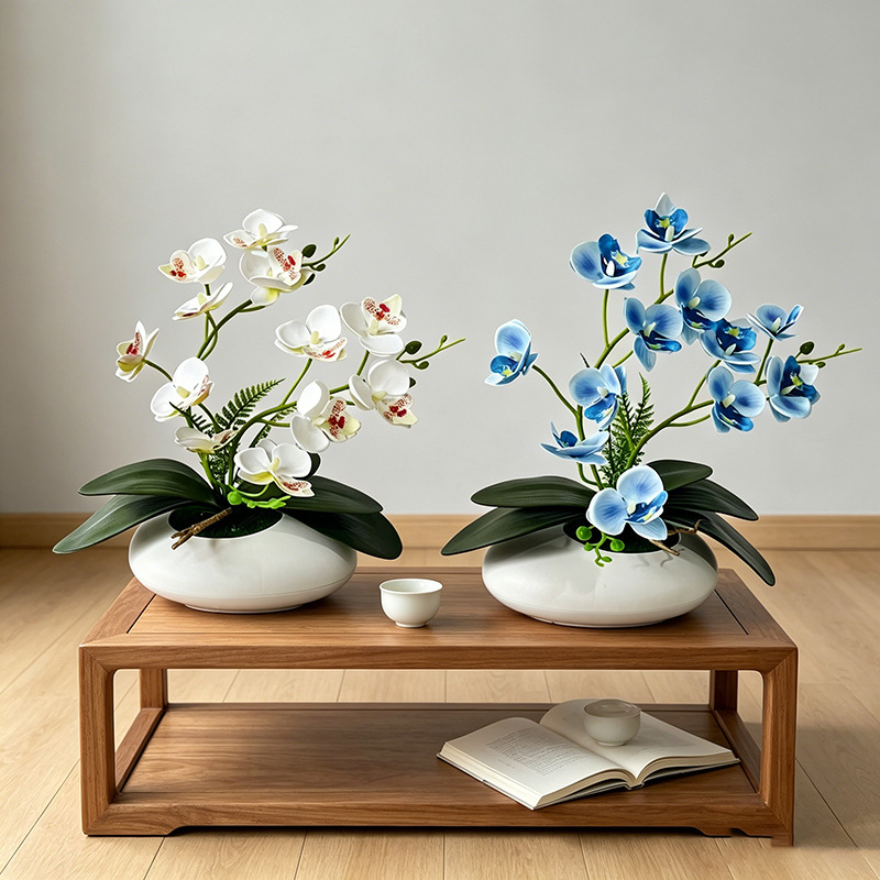 蝶蘭 12 花盆栽小さな飾りリビングルームの装飾フィルム造花 - Orchid Phalaenopsis のレビューと価格