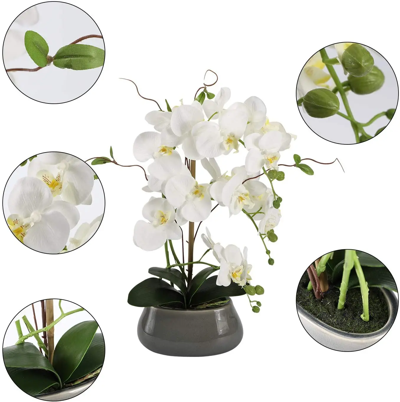 ダイニングルーム用人工蘭フラワーセンター、花瓶付きテーブル、 - Orchid Phalaenopsis のレビューと価格