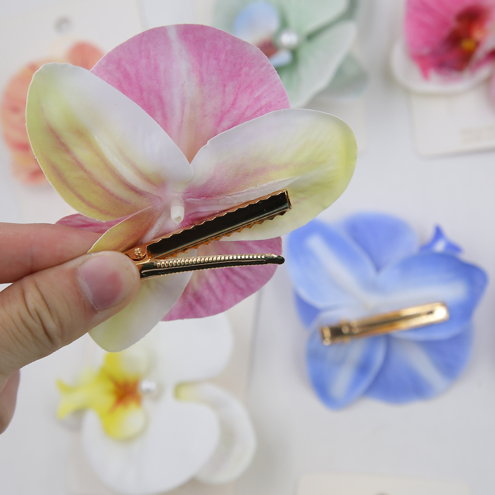 女性と女の子のための人工蘭の花の蝶のヘアクリップ、真珠のダッ - Orchid Phalaenopsis のレビューと価格