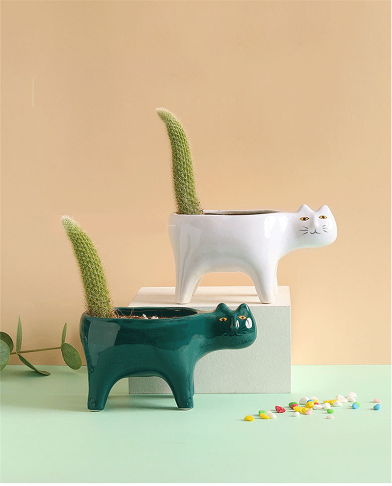 かわいい猫セラミックガーデンフラワーポット動物画像サボテン植 - Snake Plant Ceramic のレビューと価格