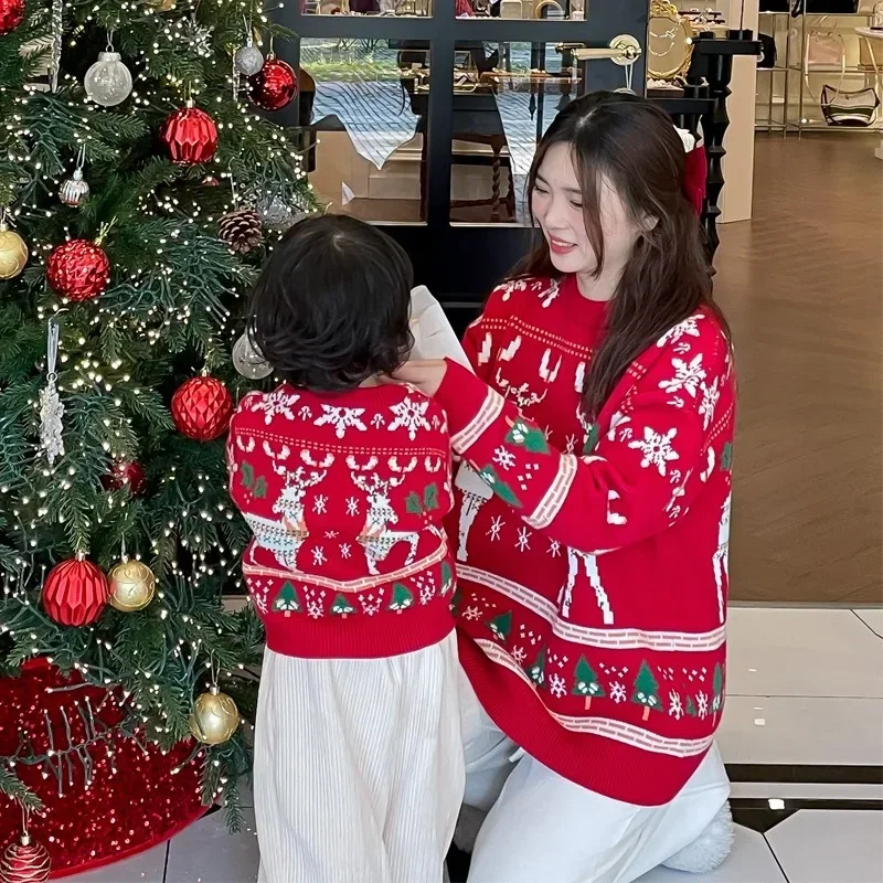 家族お揃いクリスマストナカイツリーセーター親子赤ニットジャン - Parent Of Plant のレビューと価格