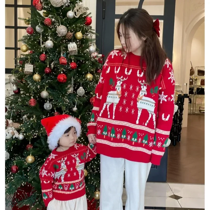 家族お揃いクリスマストナカイツリーセーター親子赤ニットジャン - Parent Of Plant のレビューと価格