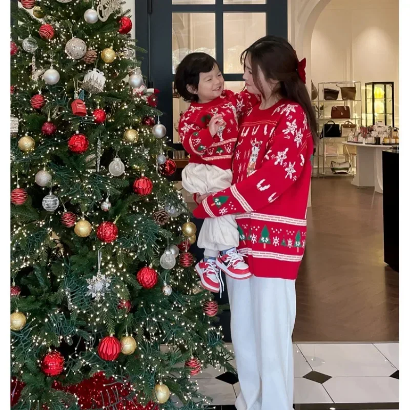 家族お揃いクリスマストナカイツリーセーター親子赤ニットジャン - Parent Of Plant のレビューと価格