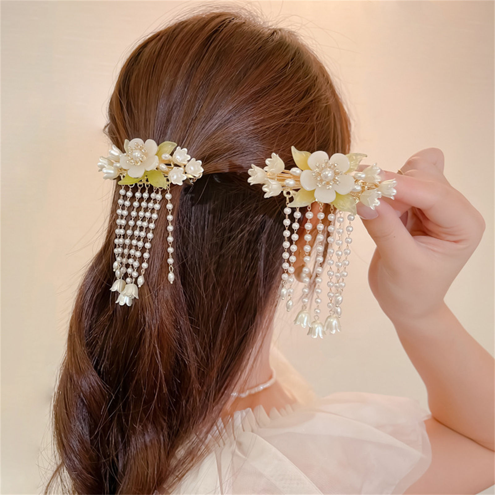 ヴィンテージフラワータッセルヘアクリップ女性のためのエレガン - Orchid Phalaenopsis のレビューと価格
