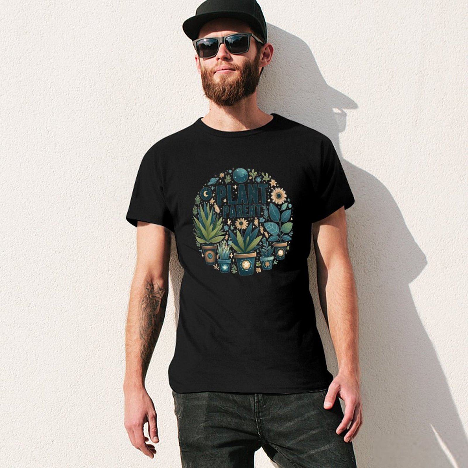植物好きのためのTシャツ、アート柄プリントのカジュアルトップ - Parent Of Plant のレビューと価格