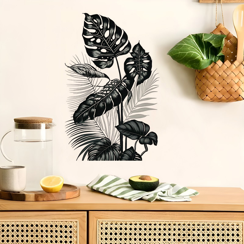 MT1184 #   黒と白のトロピカルリーフウォールデカー - Monstera Thai Constellation のレビューと価格